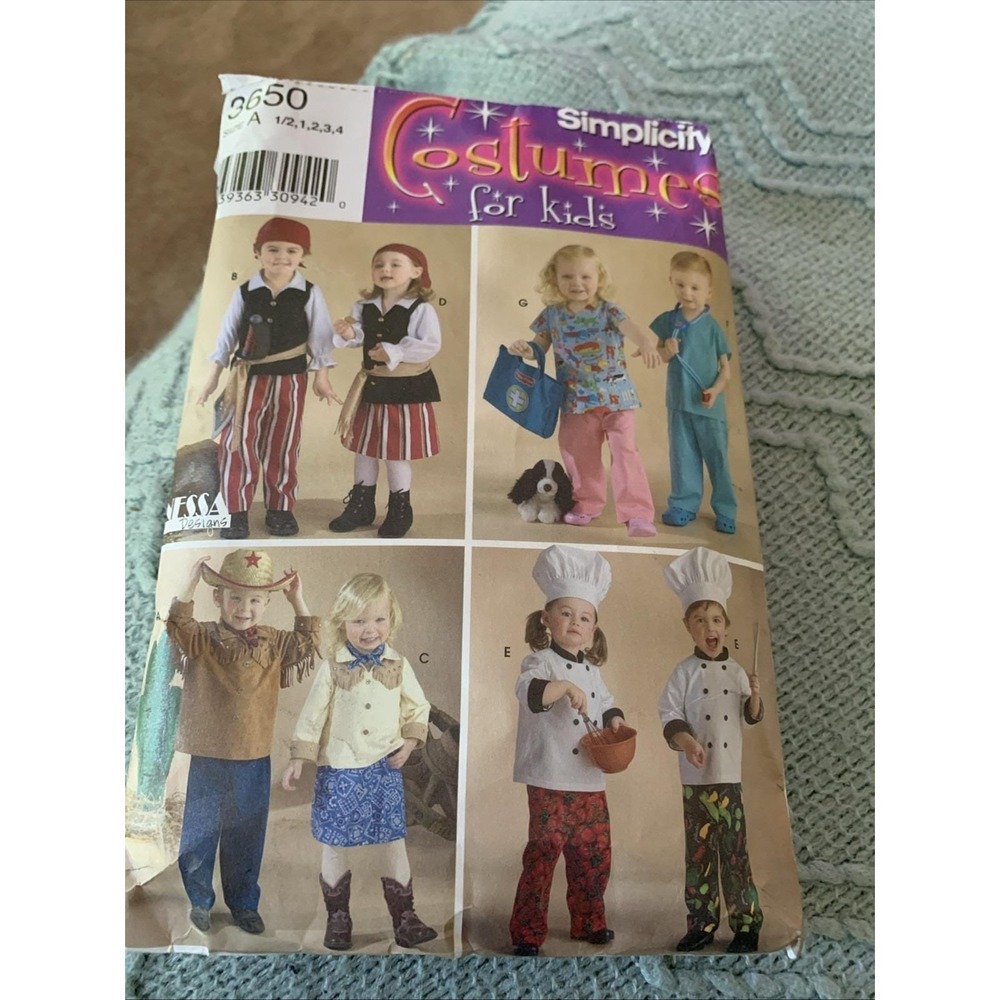 Toddler Costumes Sewing Pattern - Simplicity 3650 Cut Pirate Cowboy Chef And Doc